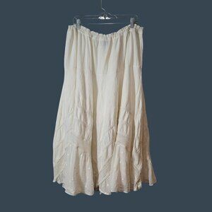 L'POGEE Boho Asymmetrical White Skirt Eyelet Detail & Crochet Layers Drawstring